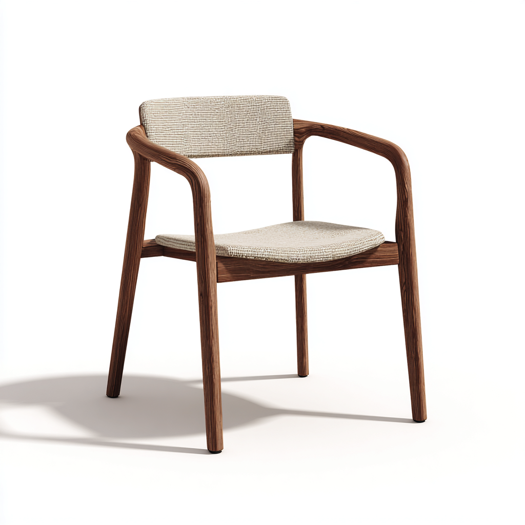 Chaise de salle à manger en bois et tissu 54x53x80 cm - beige et noyer - style scandinave avec accoudoirs-Comfysta