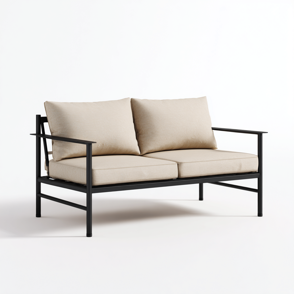 Canapé deux places en métal et tissu 150x80x75 cm - beige/noir - style minimaliste pour salon-Comfysta