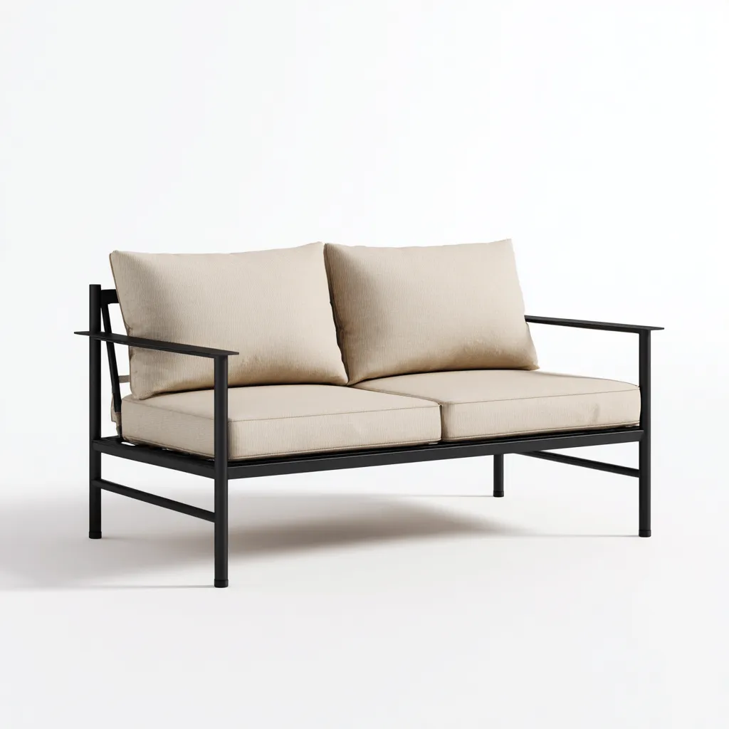 Canapé deux places en métal et tissu 150x80x75 cm - beige/noir - style minimaliste pour salon-Comfysta