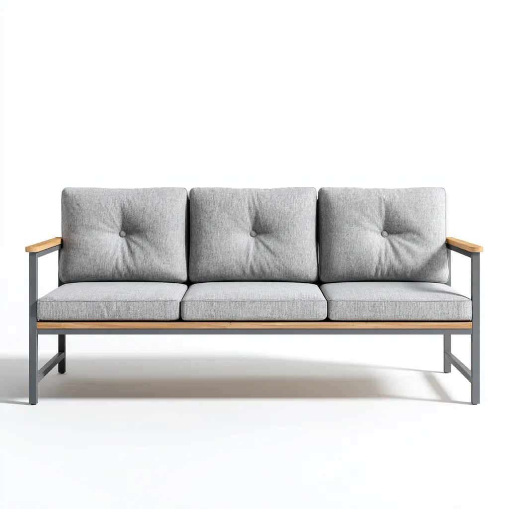 Canapé trois places en aluminium, bois et tissu 190x80x75 cm - gris clair/gris foncé/bois naturel - style minimaliste pour salon-Comfysta