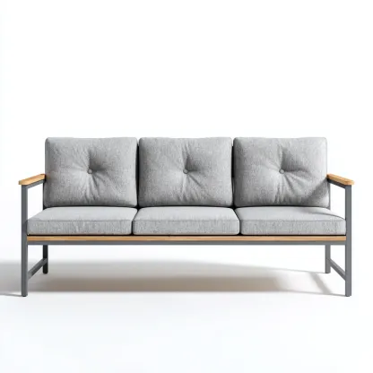 Canapé trois places en aluminium, bois et tissu 190x80x75 cm - gris clair/gris foncé/bois naturel - style minimaliste pour salon-Comfysta