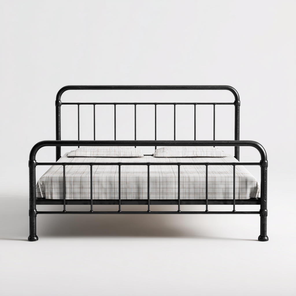 Lit double en métal 200x165x100 cm - noir - style vintage industriel-Comfysta