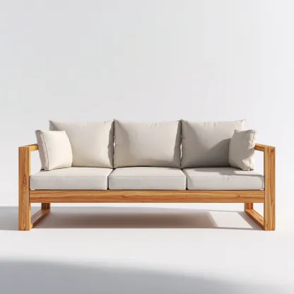 Canapé trois places en bois massif et tissu 190x80x75 cm - beige/bois naturel - style minimaliste pour salon-Comfysta