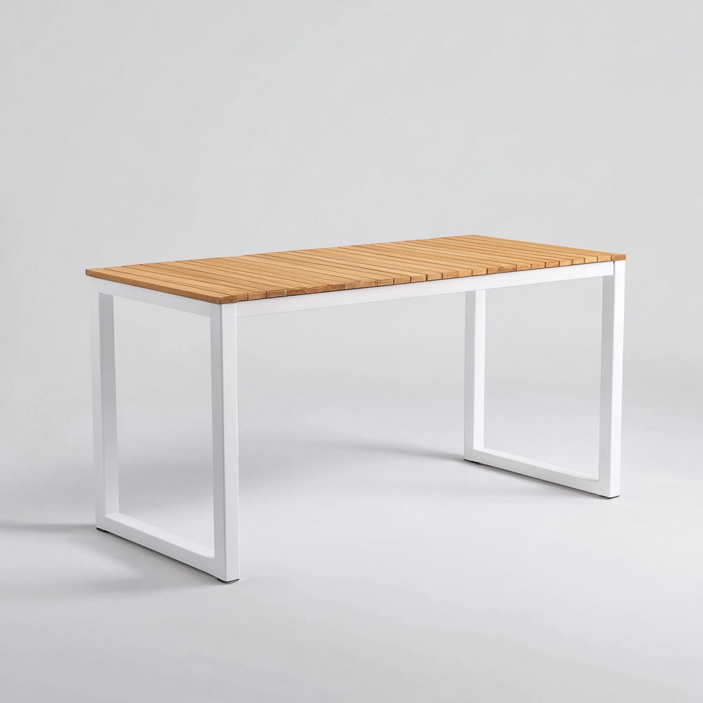 Table à manger rectangulaire en métal et bois 160x85x75 cm - blanc/chêne clair - style industriel-Comfysta