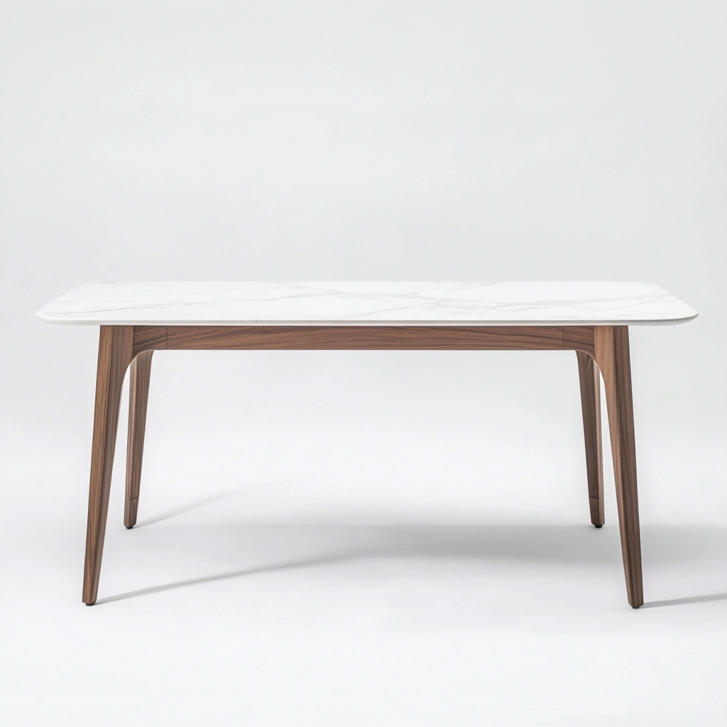 Table à manger rectangulaire avec plateau effet marbre et pieds en bois 160x90x75 cm - blanc/marron - style moderne-Comfysta
