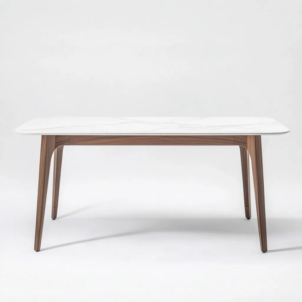 Table à manger rectangulaire avec plateau effet marbre et pieds en bois 160x90x75 cm - blanc/marron - style moderne-Comfysta