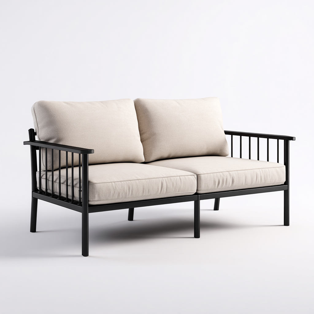 Canapé deux places en tissu beige avec structure en métal noir 150x85x80 cm - style minimaliste pour salon-Comfysta