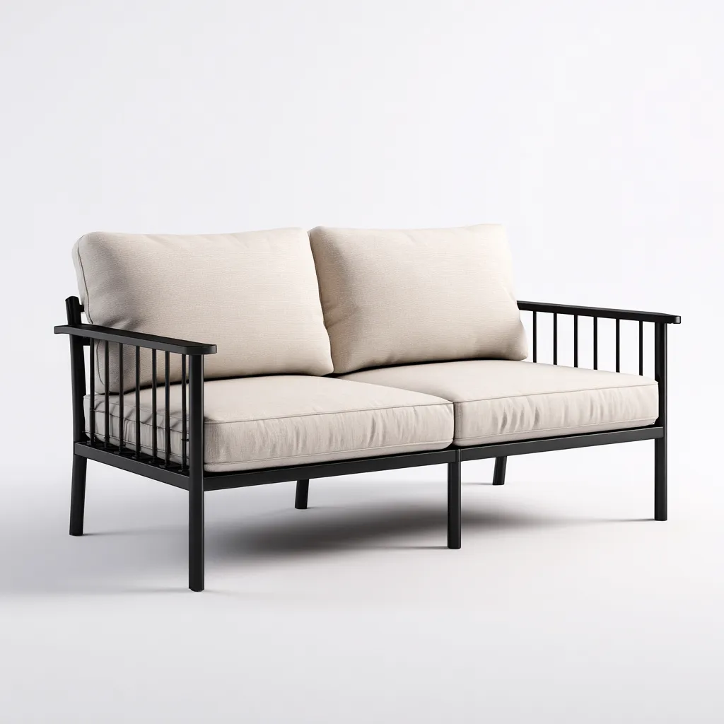 Canapé deux places en tissu beige avec structure en métal noir 150x85x80 cm - style minimaliste pour salon-Comfysta