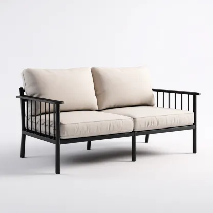 Canapé deux places en tissu beige avec structure en métal noir 150x85x80 cm - style minimaliste pour salon-Comfysta