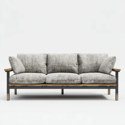 Canapé trois places en aluminium gris foncé et bois naturel avec tissu gris 190x75x80 cm - style moderne - pour salon contemporain-Comfysta