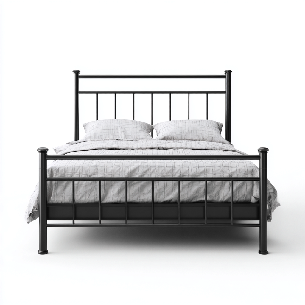 Lit double en métal 200x160x95 cm - noir - style industriel classique-Comfysta