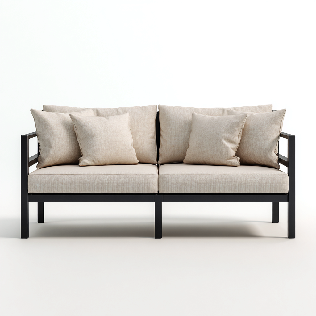 Canapé trois places en métal et tissu 185x80x75 cm - beige/noir - style minimaliste pour salon-Comfysta