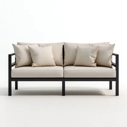 Canapé trois places en métal et tissu 185x80x75 cm - beige/noir - style minimaliste pour salon-Comfysta