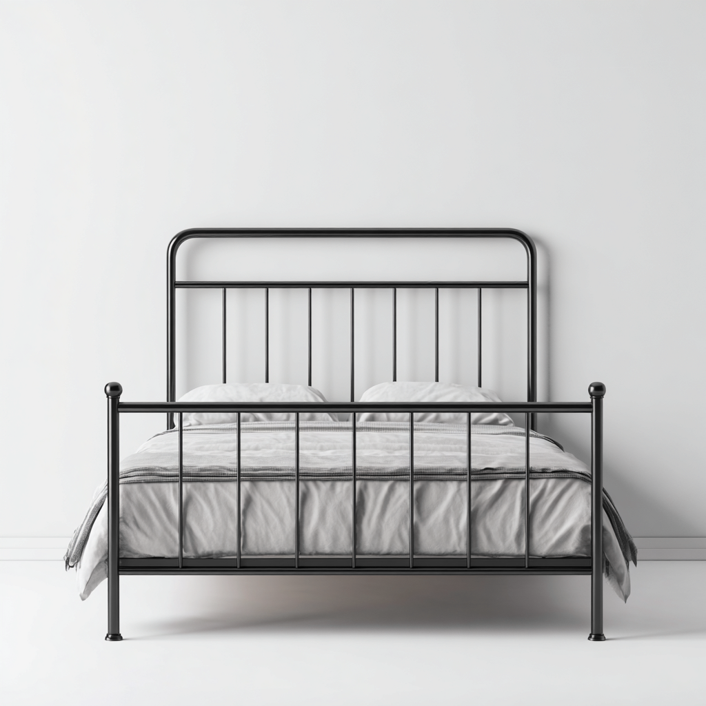 Lit double en métal 200x165x100 cm - noir - style rétro industriel-Comfysta