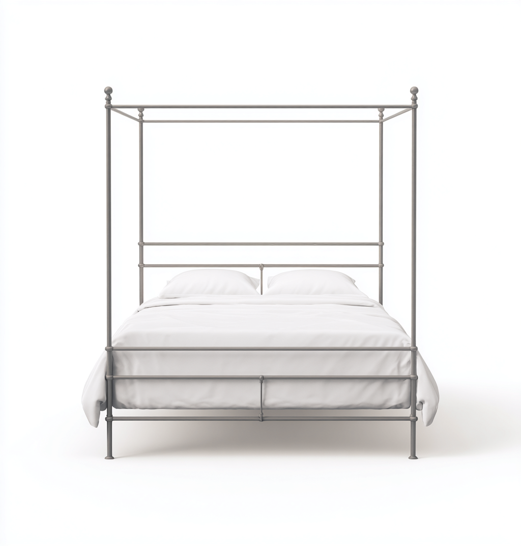 Lit double à baldaquin en métal gris 200x160x210 cm - structure fine - style minimaliste contemporain-Comfysta