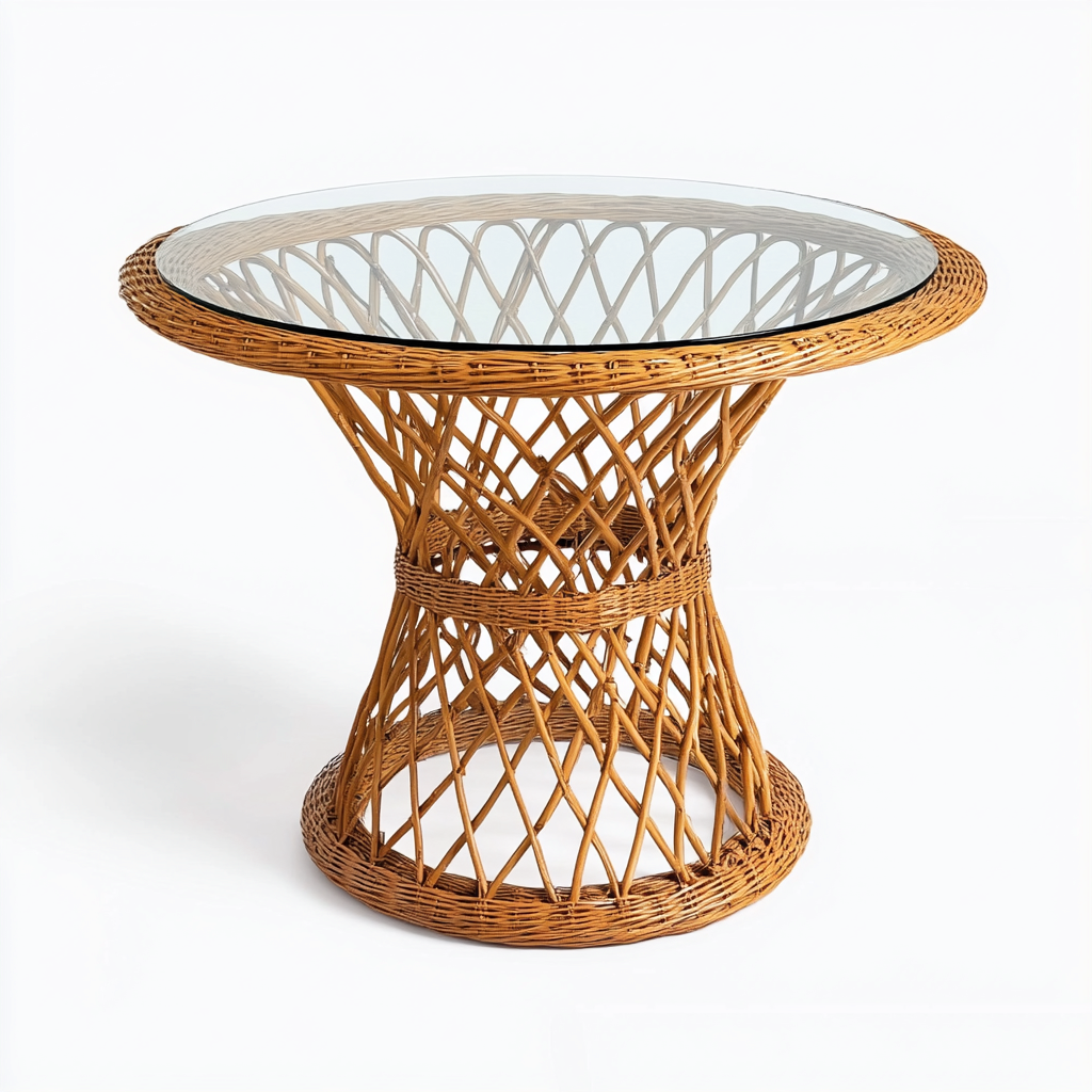 Table de salle à manger en rotin et verre 110x110x75 cm - brun naturel - design aéré-Comfysta