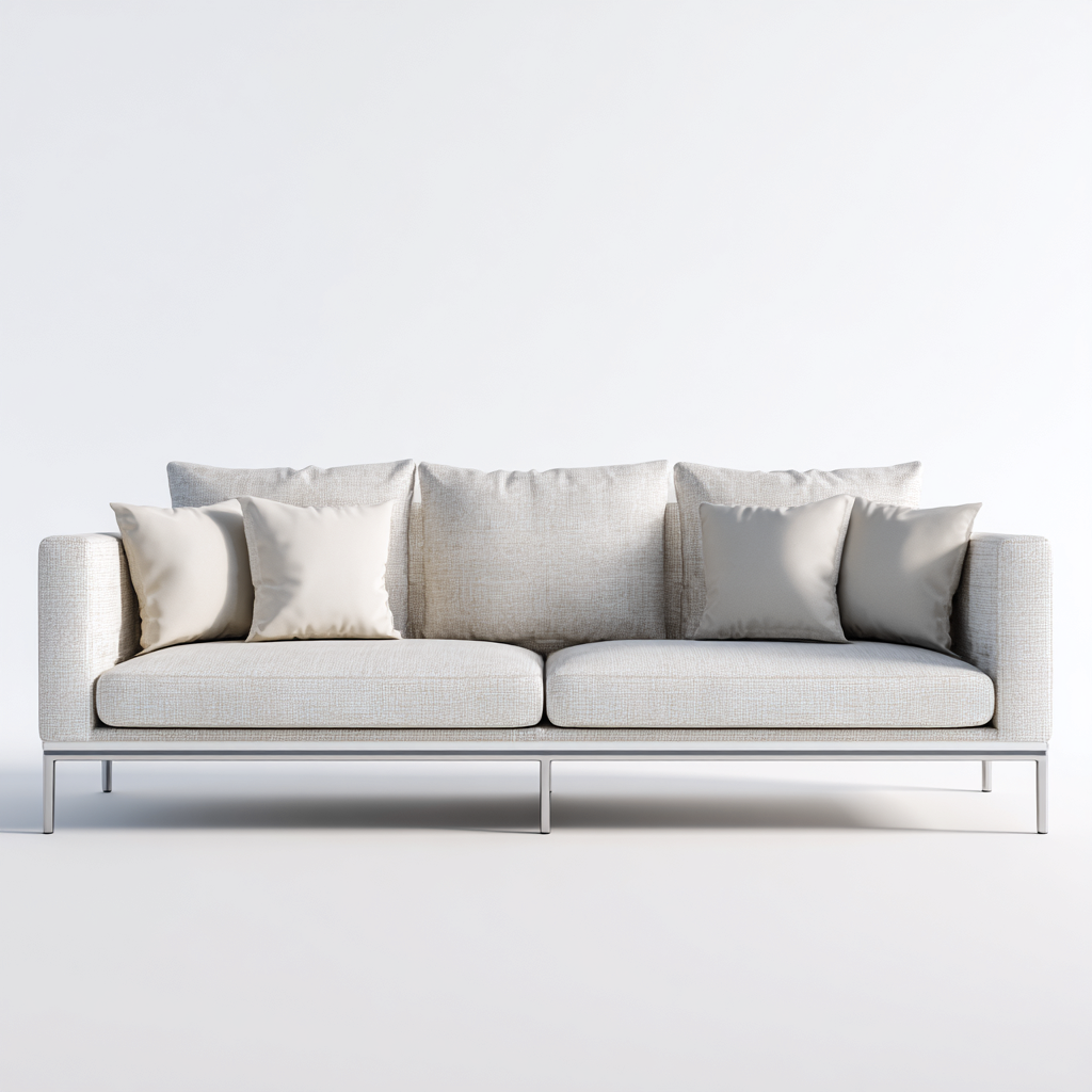 Canapé trois places en tissu beige clair et base métallique argent 190x90x85 cm - style moderne minimaliste pour salon-Comfysta