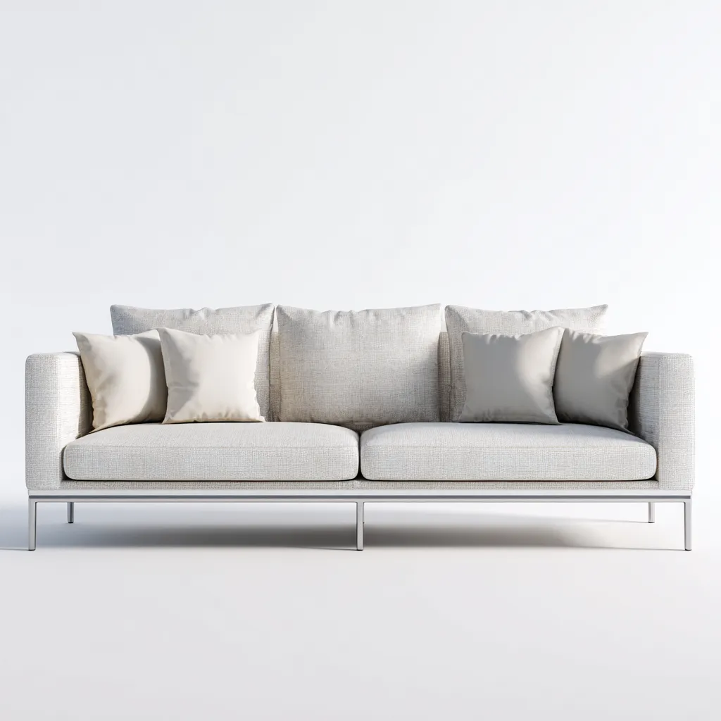 Canapé trois places en tissu beige clair et base métallique argent 190x90x85 cm - style moderne minimaliste pour salon-Comfysta