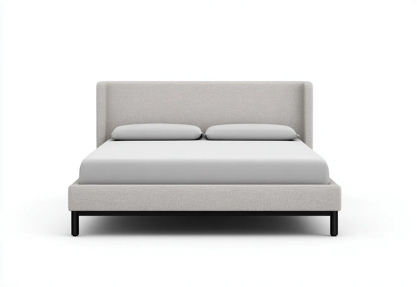 Lit double en tissu beige 200x180x100 cm - style moderne - structure robuste en métal et bois-Comfysta