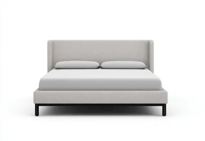 Lit double en tissu beige 200x180x100 cm - style moderne - structure robuste en métal et bois-Comfysta