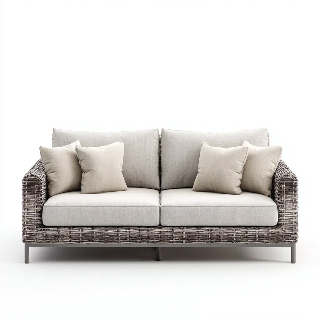 Canapé deux places en rotin synthétique 160x85x80 cm - beige clair - style contemporain pour salon-Comfysta