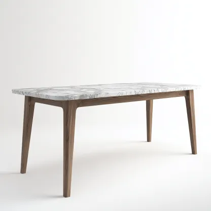 Table à manger rectangulaire avec plateau effet marbre et pieds en bois 160x90x75 cm - blanc/noyer - style moderne-Comfysta
