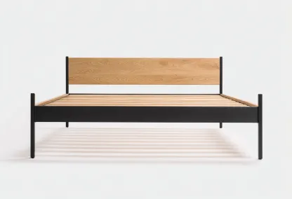 Lit double en métal et bois 200x170x100 cm - noir/chêne clair - style industriel contemporain-Comfysta