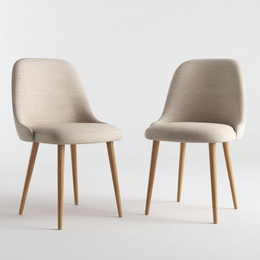 Lot de 2 chaises de salle à manger en tissu et bois 47x53x84 cm - beige/chêne clair - style scandinave contemporain-Comfysta