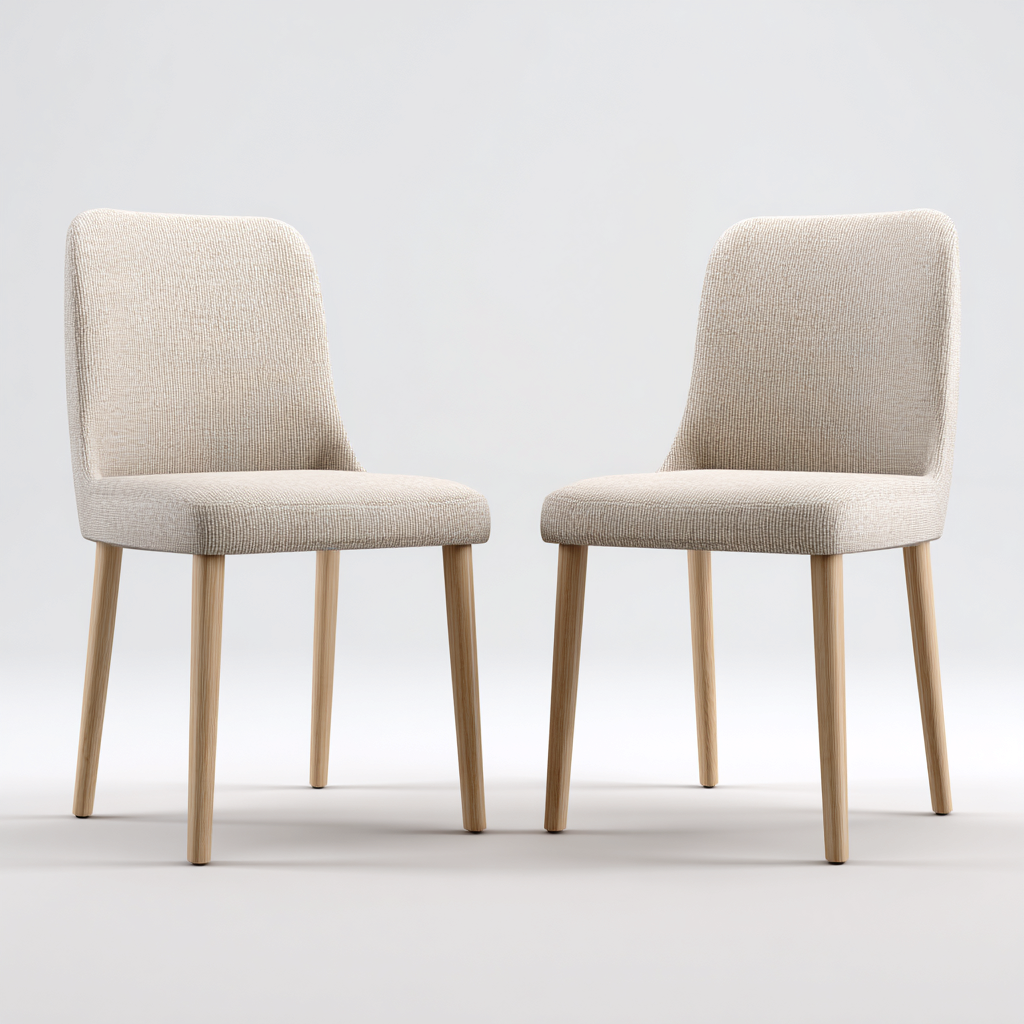 Lot de 2 chaises de salle à manger en tissu et bois 47x53x83 cm - beige et chêne clair - pour salle à manger-Comfysta