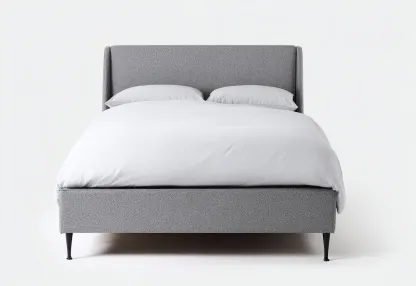 Lit double en tissu gris 200x160x105 cm - style contemporain - structure stable en métal et bois-Comfysta