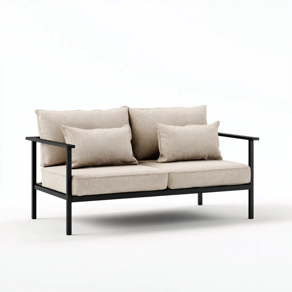 Canapé deux places en tissu beige et cadre métallique noir 150x78x82 cm - style moderne minimaliste pour salon-Comfysta