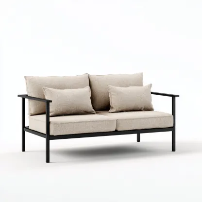 Canapé deux places en tissu beige et cadre métallique noir 150x78x82 cm - style moderne minimaliste pour salon-Comfysta