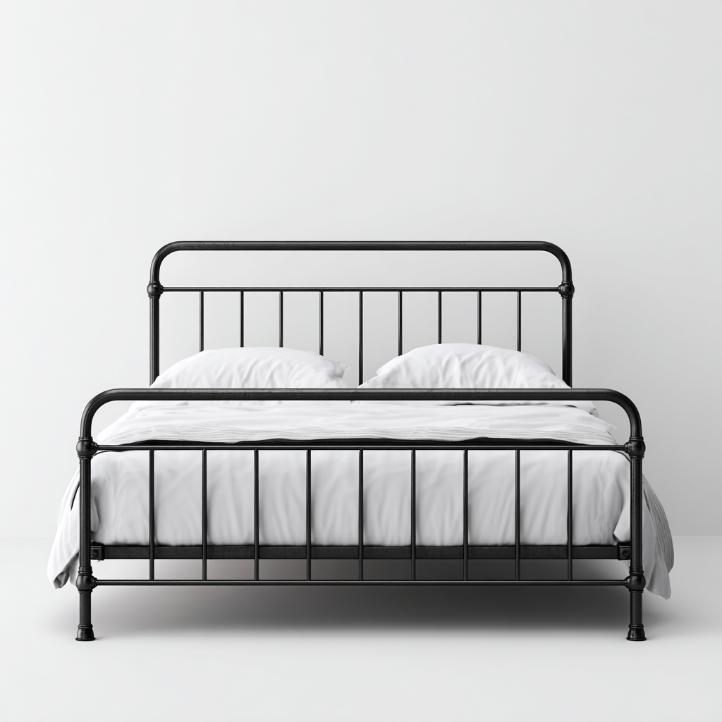 Lit double en métal 200x165x95 cm - noir - style industriel rétro-Comfysta