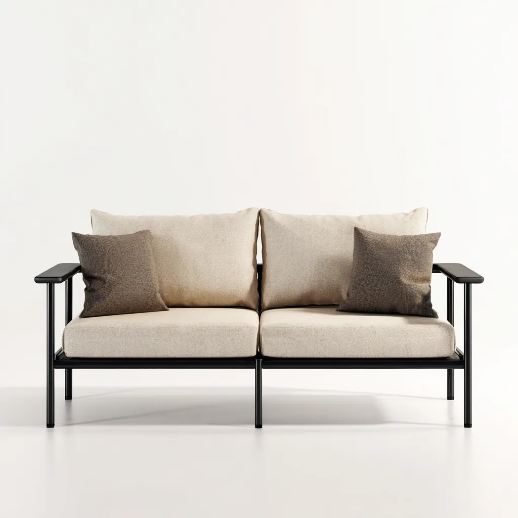 Canapé deux places en tissu beige et cadre métallique noir 160x80x83 cm - style moderne minimaliste pour salon-Comfysta