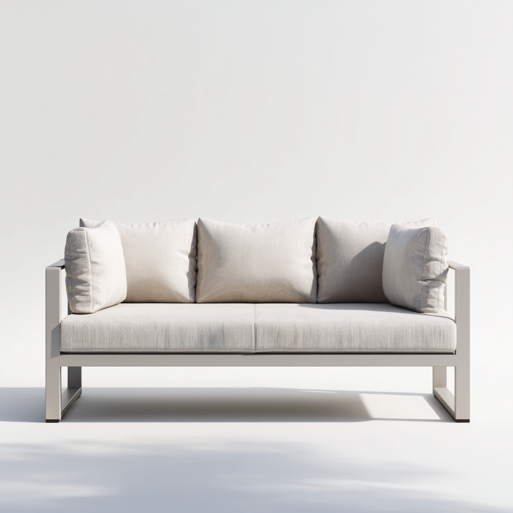 Canapé trois places en tissu beige et cadre métallique gris clair 190x85x85 cm - style moderne minimaliste pour salon-Comfysta