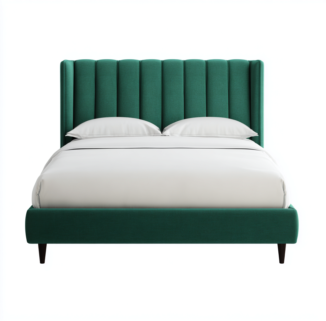 Lit double en tissu vert émeraude 200x160x100 cm - style moderne - tête de lit capitonnée à lignes verticales-Comfysta