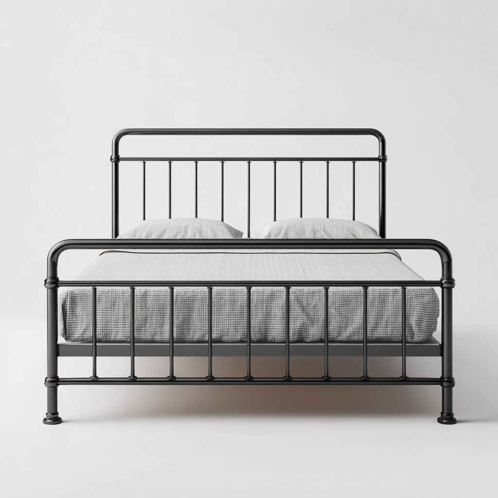 Lit double en métal 200x165x100 cm - noir - style industriel classique-Comfysta