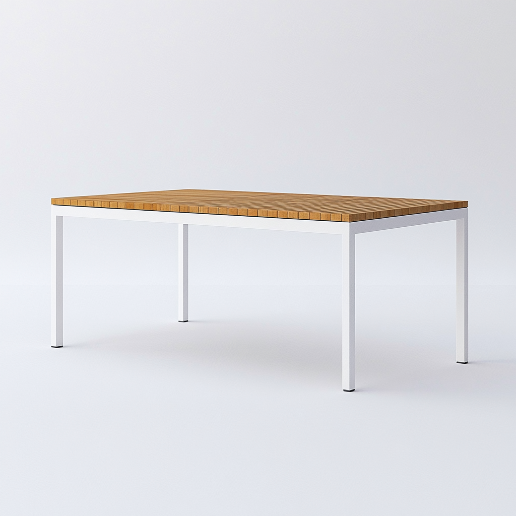 Table à manger rectangulaire en teck massif et métal 170x90x75 cm - teck/blanc - style contemporain minimaliste-Comfysta