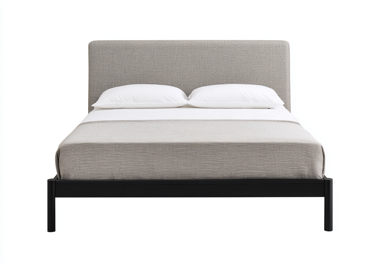 Lit double avec tête de lit rembourrée 200x160x100 cm - structure noire et revêtement gris clair - style moderne élégant-Comfysta