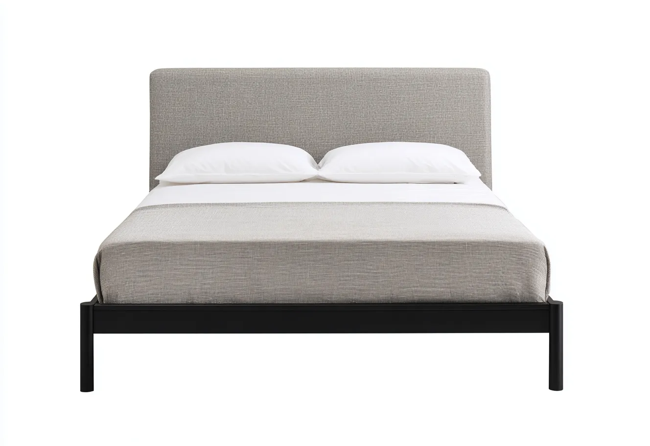 Lit double avec tête de lit rembourrée 200x160x100 cm - structure noire et revêtement gris clair - style moderne élégant-Comfysta