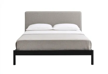 Lit double avec tête de lit rembourrée 200x160x100 cm - structure noire et revêtement gris clair - style moderne élégant-Comfysta