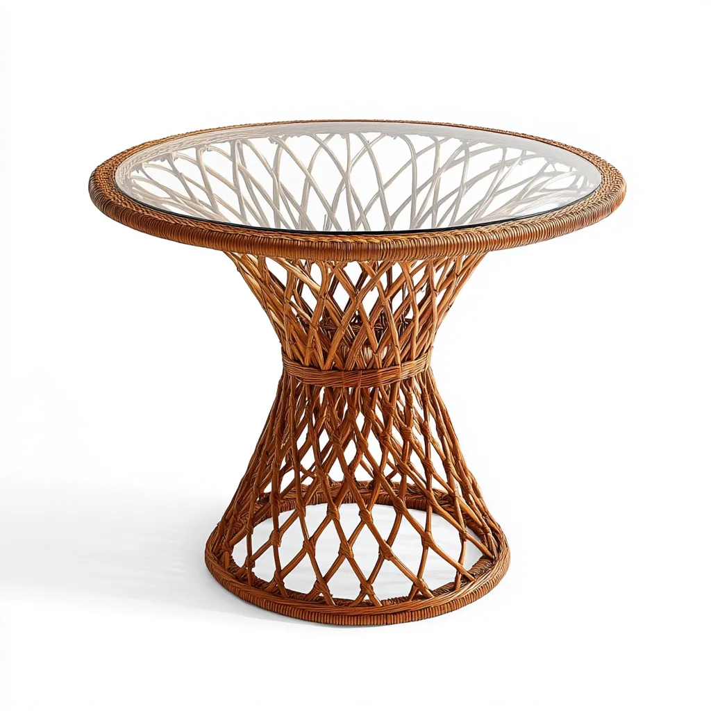 Table à manger en rotin tressé et verre trempé 110x110x75 cm - brun - style bohème-Comfysta