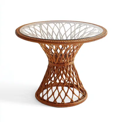 Table à manger en rotin tressé et verre trempé 110x110x75 cm - brun - style bohème-Comfysta