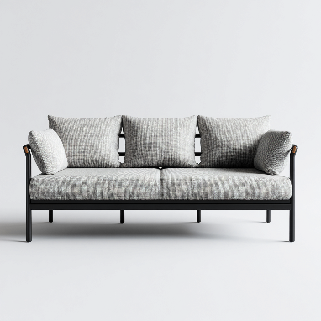 Canapé trois places en aluminium et tissu 185x80x75 cm - gris clair/noir - style minimaliste pour salon-Comfysta