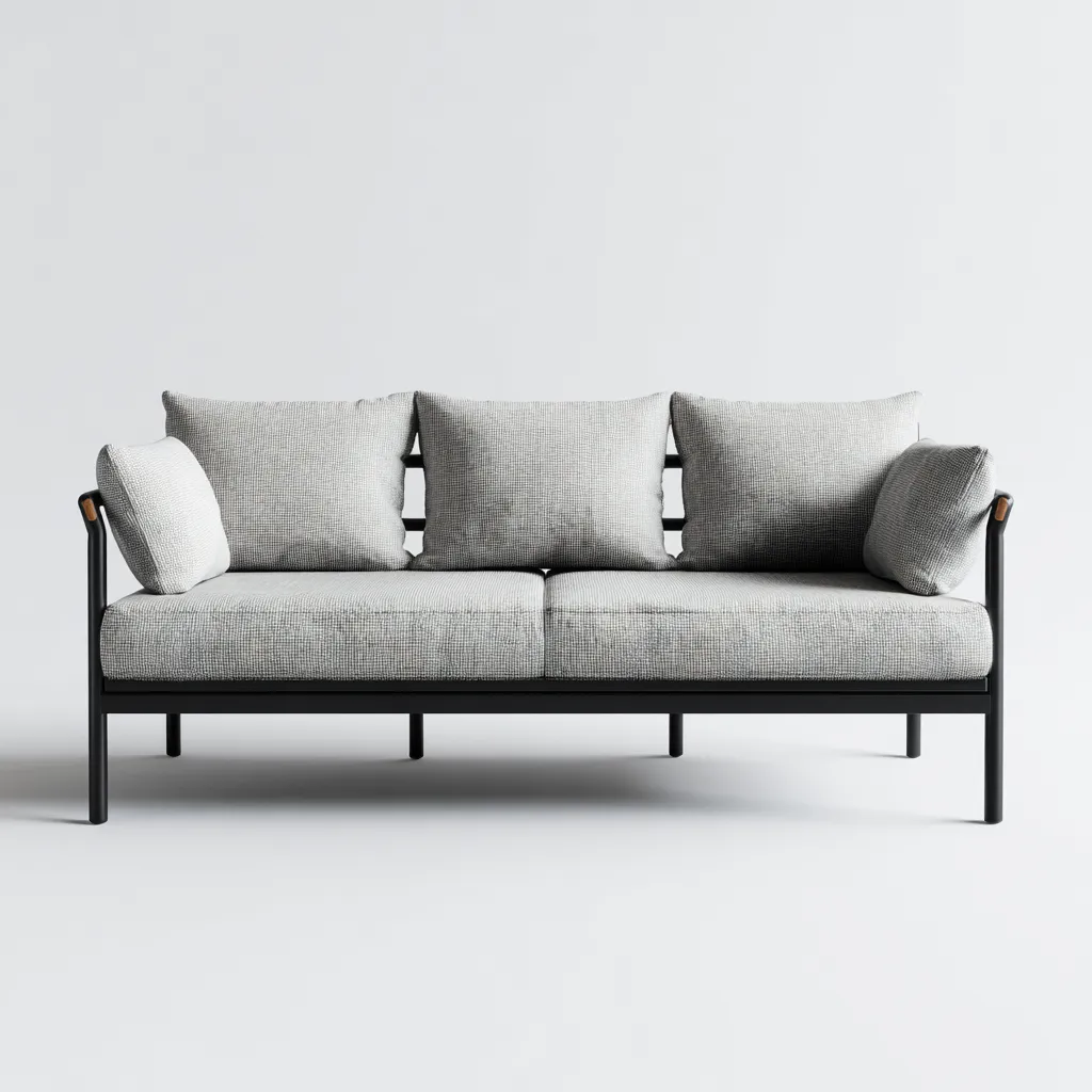 Canapé trois places en aluminium et tissu 185x80x75 cm - gris clair/noir - style minimaliste pour salon-Comfysta