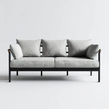 Canapé trois places en aluminium et tissu 185x80x75 cm - gris clair/noir - style minimaliste pour salon-Comfysta