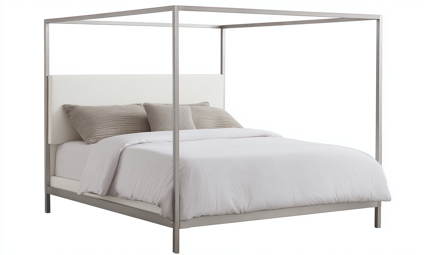 Lit double à baldaquin en métal et tissu 200x165x210 cm - gris clair/blanc - style moderne minimaliste-Comfysta