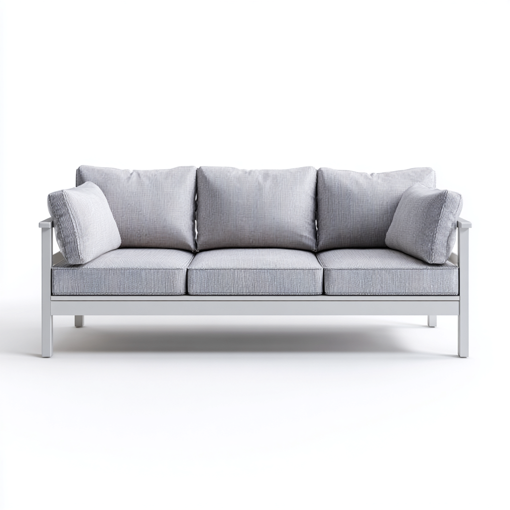 Canapé trois places en aluminium gris clair avec tissu gris 190x75x80 cm - style moderne - pour salon contemporain-Comfysta