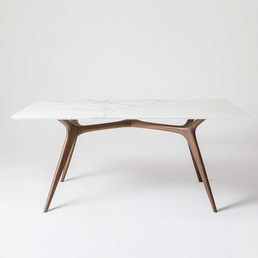 Table à manger rectangulaire en MDF avec plateau effet marbre et pieds en bois 150x85x75 cm - blanc/noyer - style moderne élégant-Comfysta