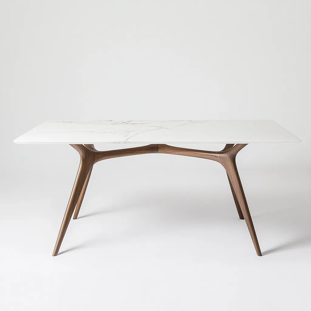 Table à manger rectangulaire en MDF avec plateau effet marbre et pieds en bois 150x85x75 cm - blanc/noyer - style moderne élégant-Comfysta